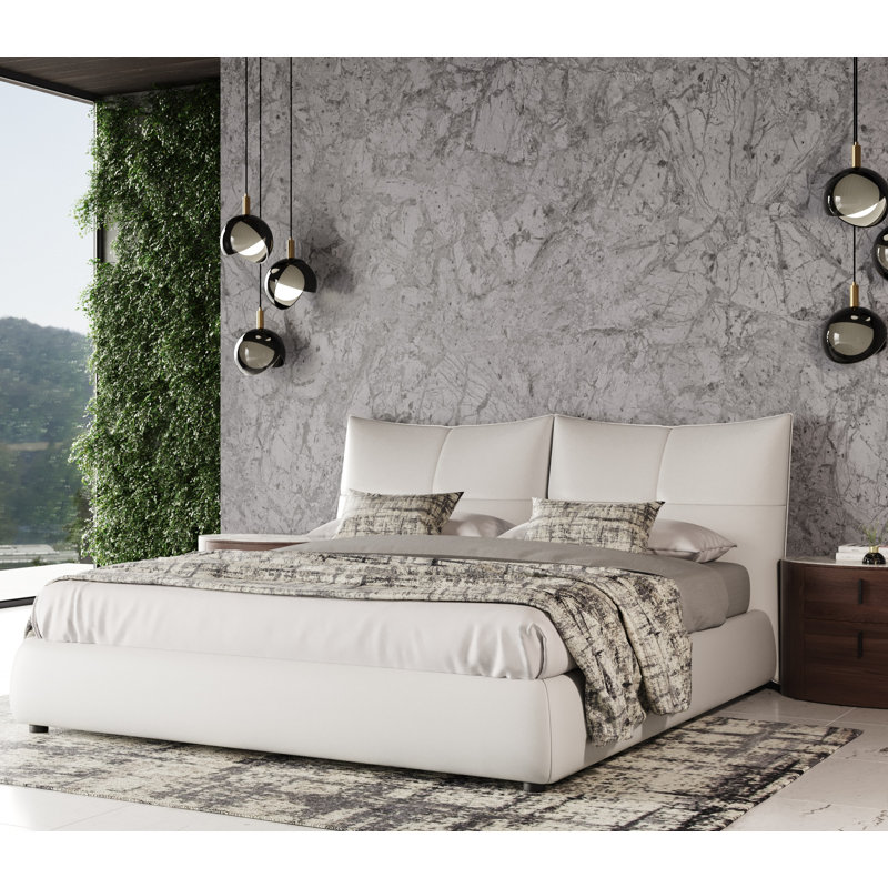 Naimat - Lit en cuir moderne, Grand, Blanc
