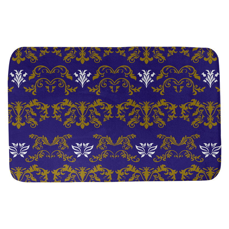 Tapis pour salle de bain Baltimore, l 17 po x L 24 po, Or métallique / mauve / blanc