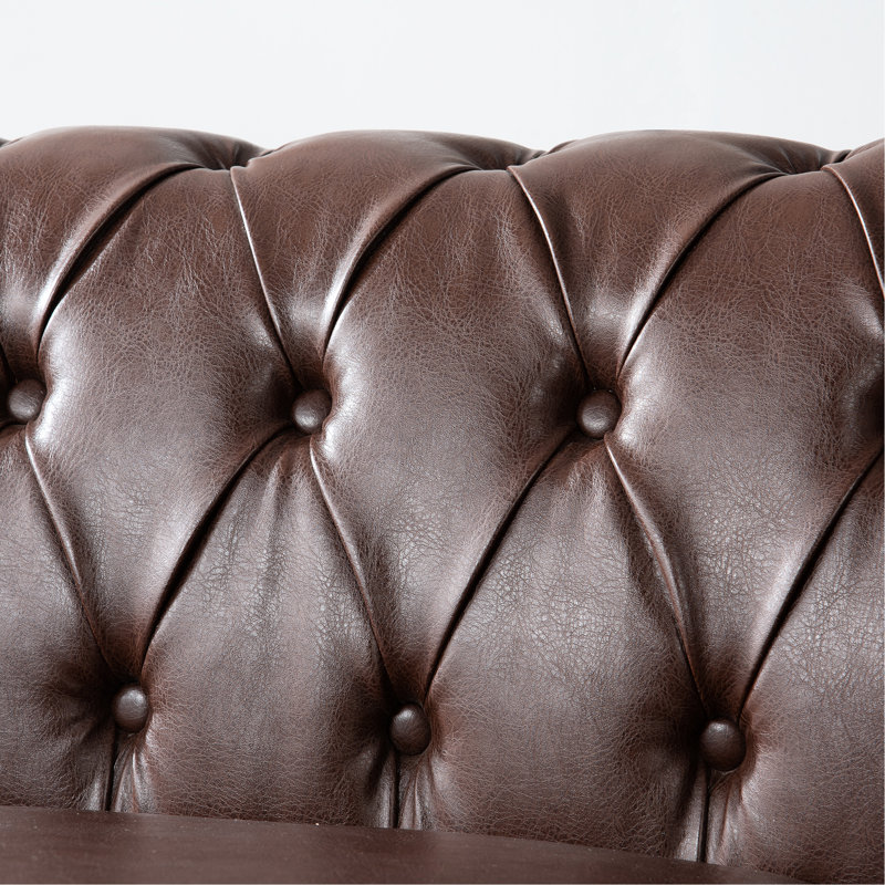 Fauteuil carré 85,12 po pour 3 places, cuir d'unité centrale brun foncé, coussins amovibles, largeur chic et pratique de 85,12 po, style exquis