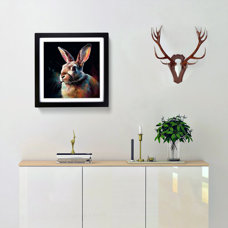 Rabbit Digital No.3 - Single Picture Frame Print on Wood, Black