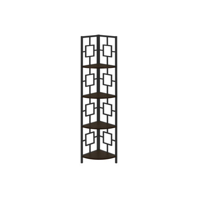 62"H 4 Tier Office Bookcase - , Black Metal Structure Stylish Brown Laminate, Support
