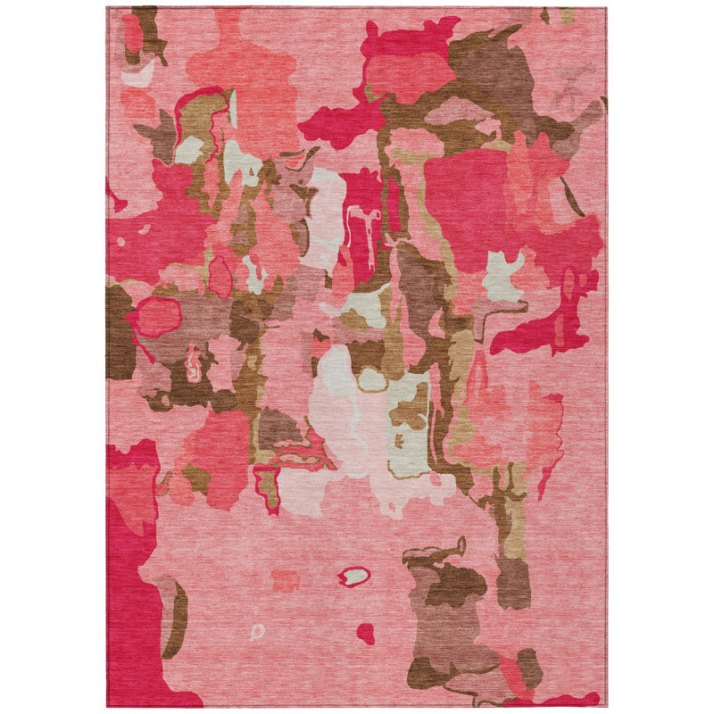 Tapis extérieur lavable abstrait corail rose et brun 5 pi x 8 pi