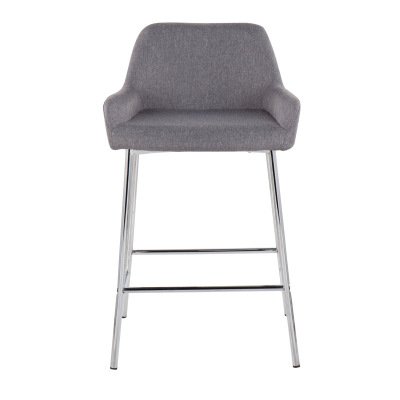 Cassiopeia Upholstered Counter Stool with Metal Frame, Charcoal Polyester Blend/Black, Counter Stool (24.5" Seat Height)