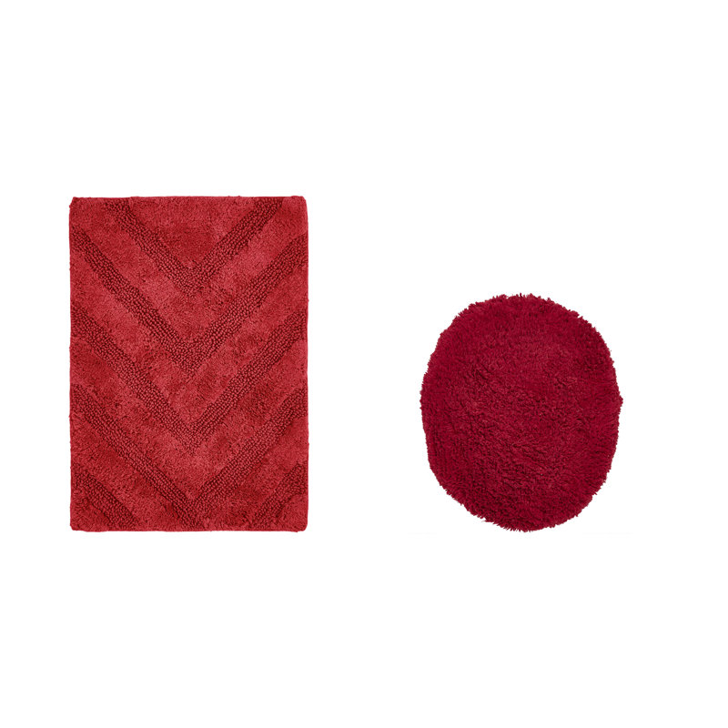 Annaclara Premium 100% Cotton 1990 GSM 2-Piece Tufted Chevron Bath Rug Set with Non-Slip Spray Latex Backing, OEKO-TEX® Certified, Super Absorbent and Machine Washable, Red