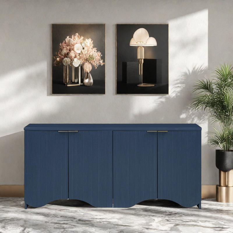 Sideboard Buffet Cabinet With 4 Doors, Blue