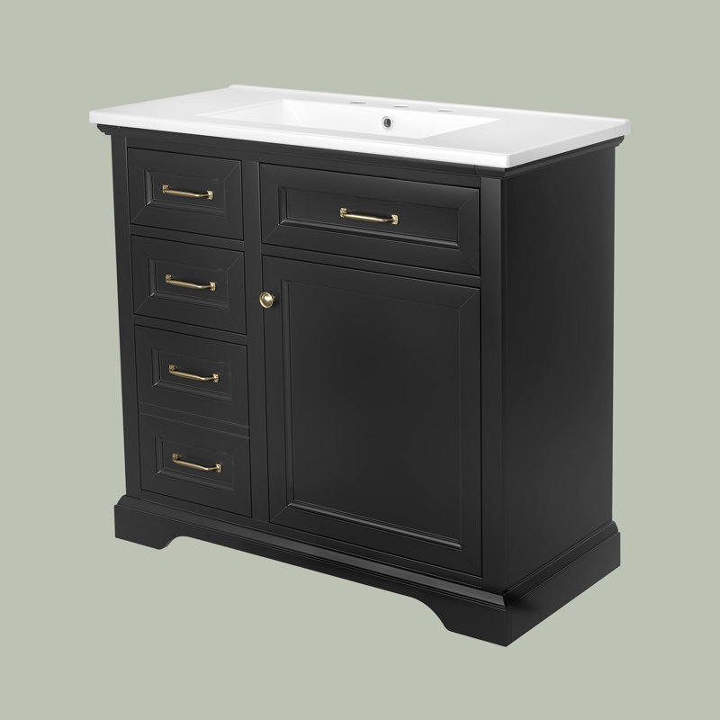 Meuble-lavabo moderne 36 "avec lavabo en céramique, Noir