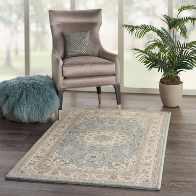 Tapis ivoire / bleu en laine Freret