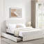 Lit plateforme à 2 tiroirs avec grand lit tapissier ivoire, tête de lit capitonnée surpiquée, support de matelas à lattes en bois, aucun sommier nécessaire