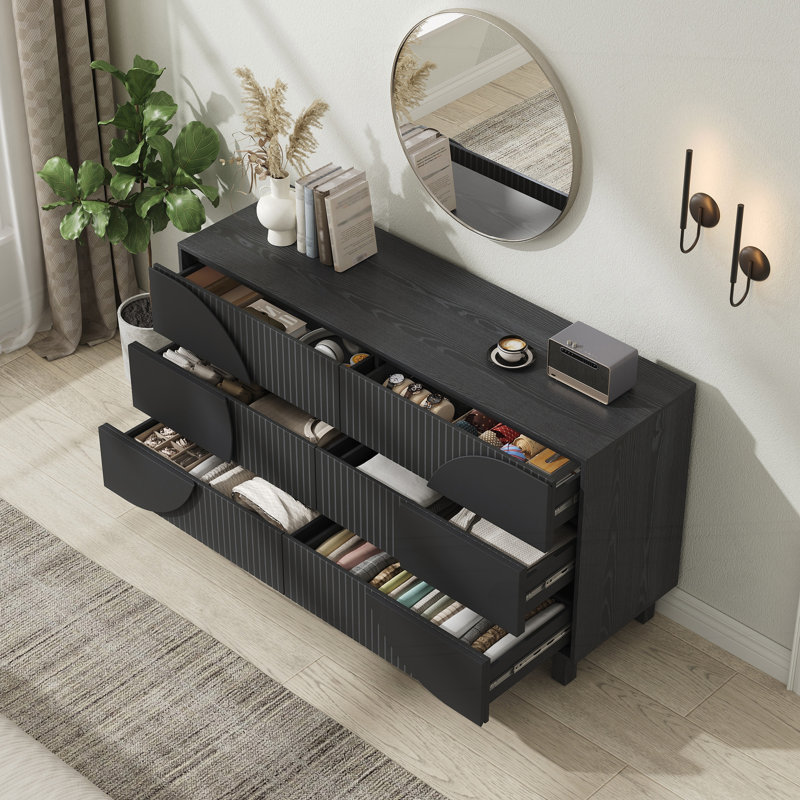 Commode cannelée 6 tiroirs Modern, Noir carbone