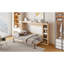 Lit double naturel avec bibliothèque décorative et structure, pliable pour économiser de l'espace dans votre appartement, nombreuses options de rangement, sommier à lattes de bois, cadre de finition à installation rapide, maison