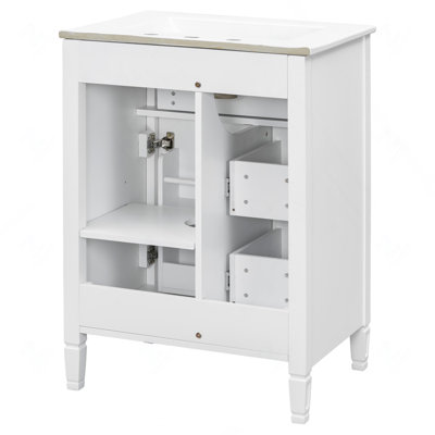 24" Bathroom Vanity with Sink, Bathroom Vanity Cabinet with One Flip Drawer and Two Drawers, Adjustable Shelf, Solid Wood and MDF, White
