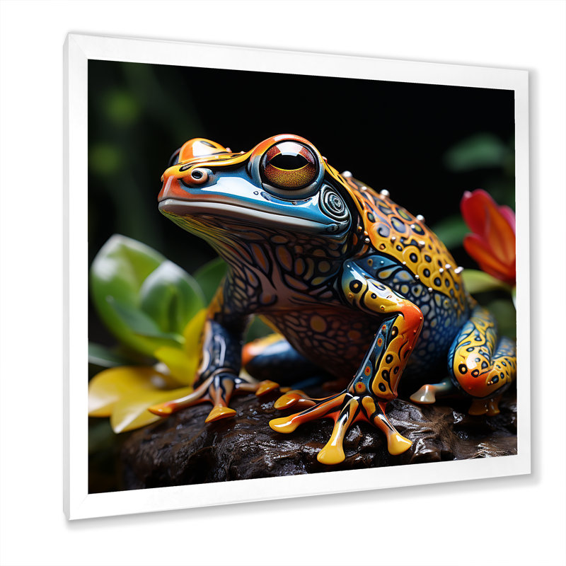 «Multicolor Frog Portait Glass I», reproduction sur toile, Cadre simple blanc, H 30 po x l 30 po x P 1 po