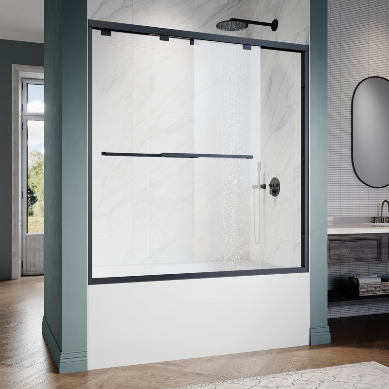 60Tub 60"W x 62"H Semi-Frameless Bathtub Shower Door with 1/4" Clear Tempered Glass