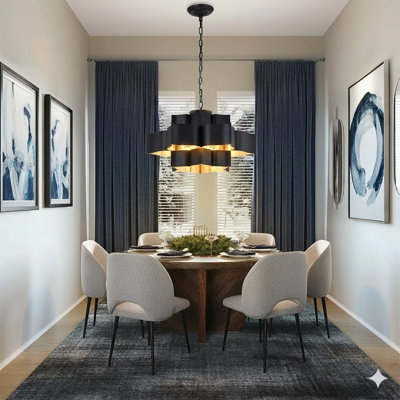 12 - Light Black Chandelier With Gold Leaf Interior