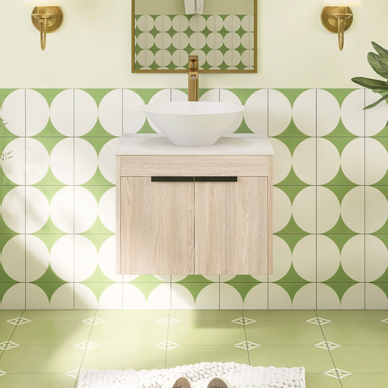 Meuble-lavabo mural simple 23,6 po avec plateau en ardoise, 24"