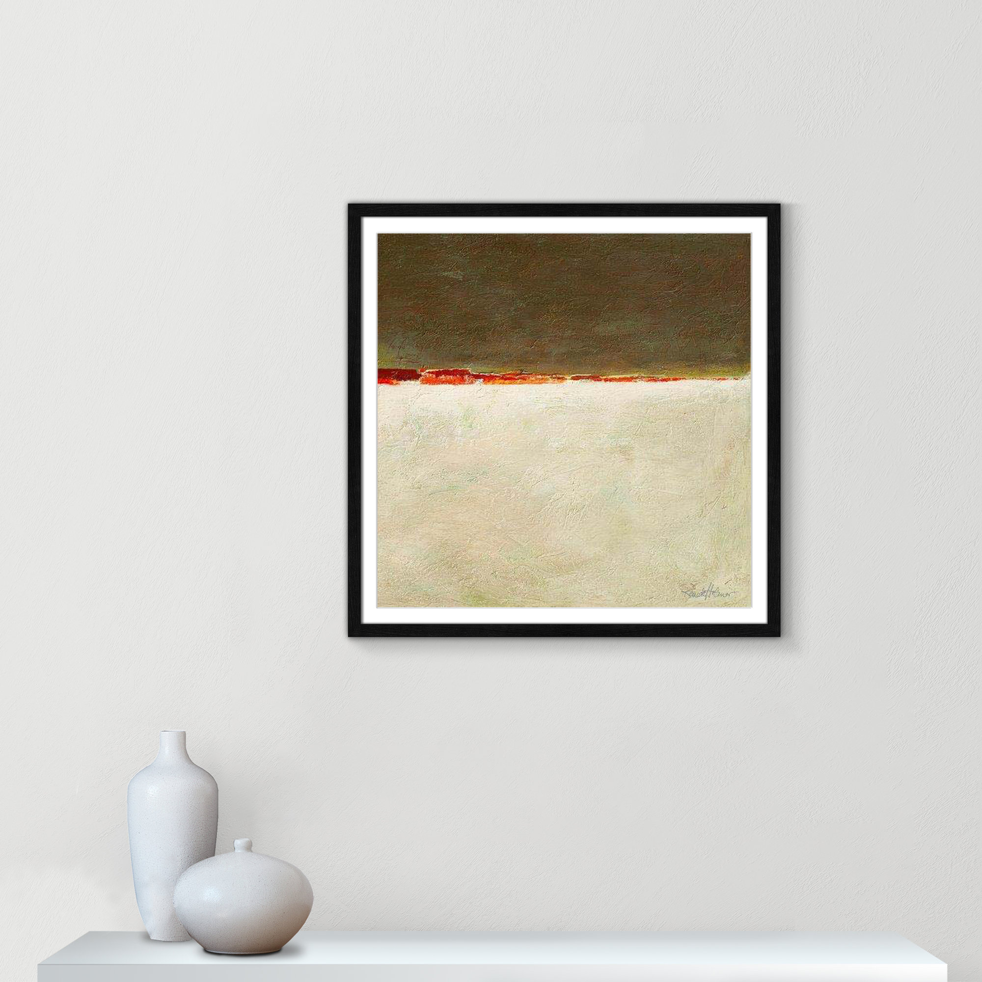 Orange Horizon I by Renate Holzner - Print, 27.5" H x 27.5" W x 0.75" D, Black Framed