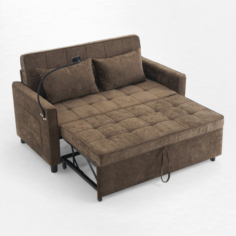 Canapé-lit gigogne escamotable avec ports USB, Brun
