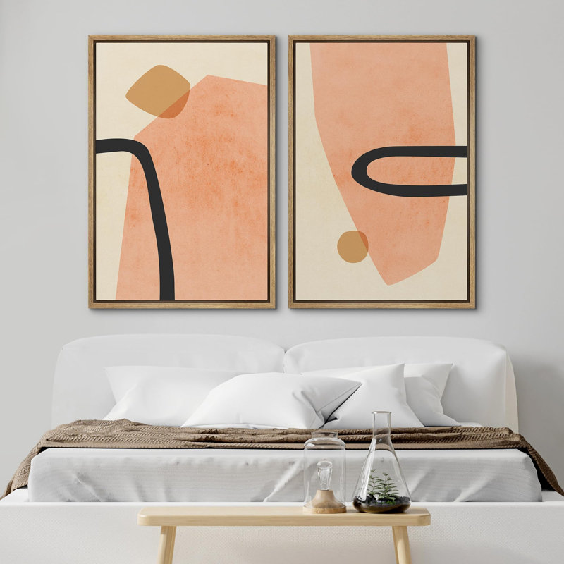 «Modern Abstract Shapes Coral And Black», 2 pièces, Naturel, H 24 po x l 16 po