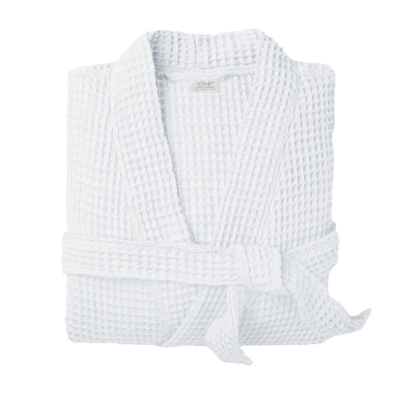 Reffett Waffle Bath Robe Dressing Gown Unisex, White, S/M