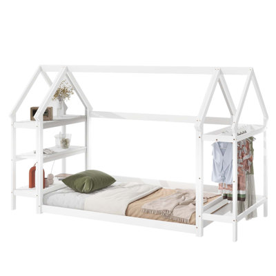 Lit en bois avec tablette de rangement et cintre (ensemble de chambre à coucher pour enfants)