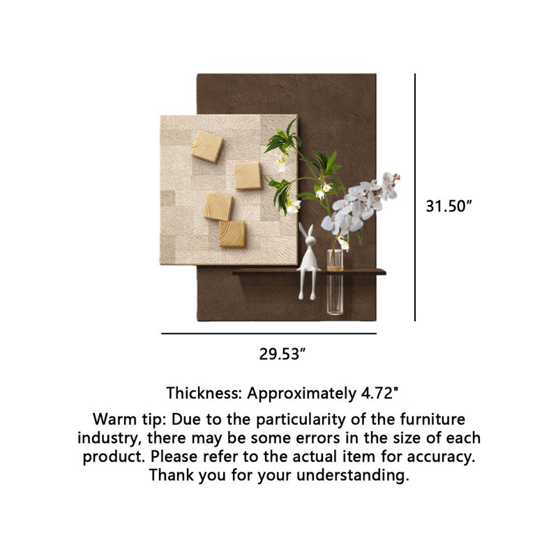 Modern Minimalist Three-Dimensional Solid Wood Hydroponic Green Plant Mural, 35.43" H x 33.46" W x 1.57" D, Black/Brown