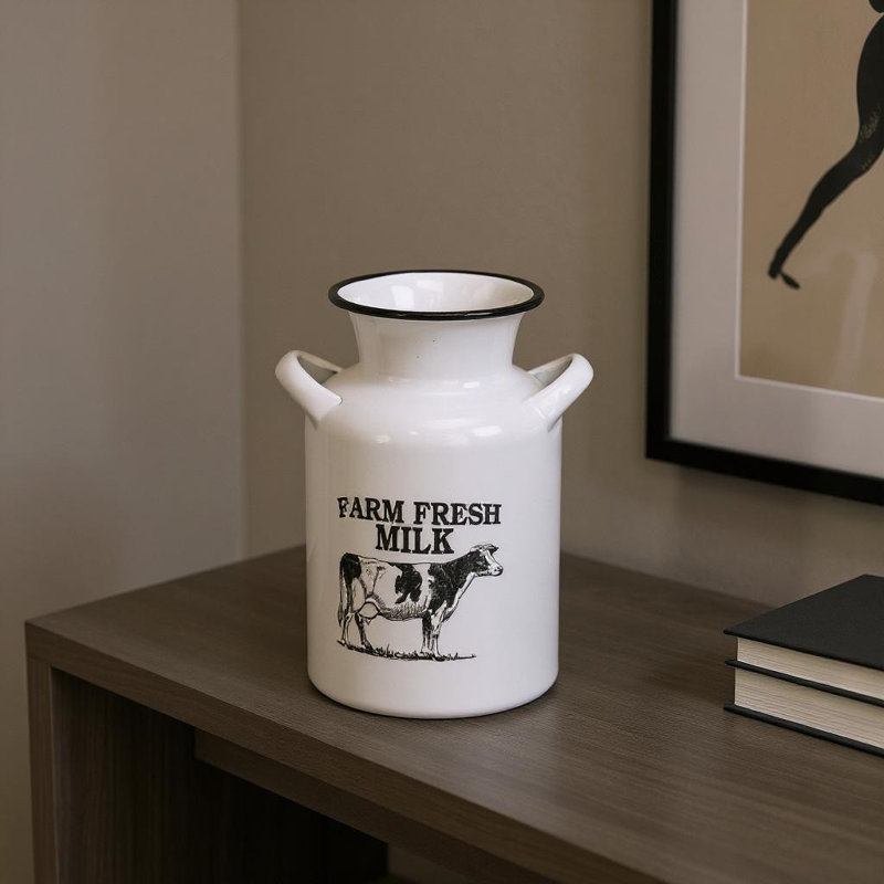 8" Black And White Metal Jug Vase