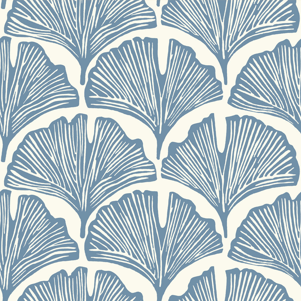 Novogratz Feather Palm Self-Adhesive Wallpaper Roll, Light Blue/Off-White