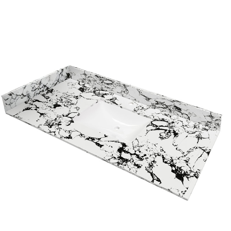 Éclaboussure latérale de lavabo de salle de bain de 22 po x 4 po, convient aux tailles de comptoir de meuble-lavabo, éclaboussure latérale en pierre de marbre, blanc panda.