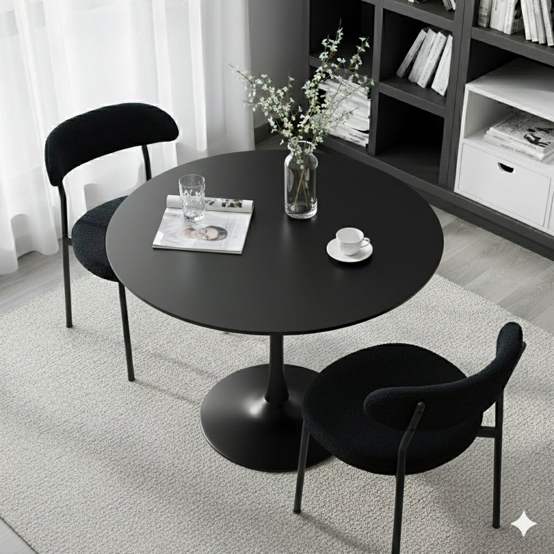 Round Dining Table Sets With 2 Chairs, Black/Black, Black