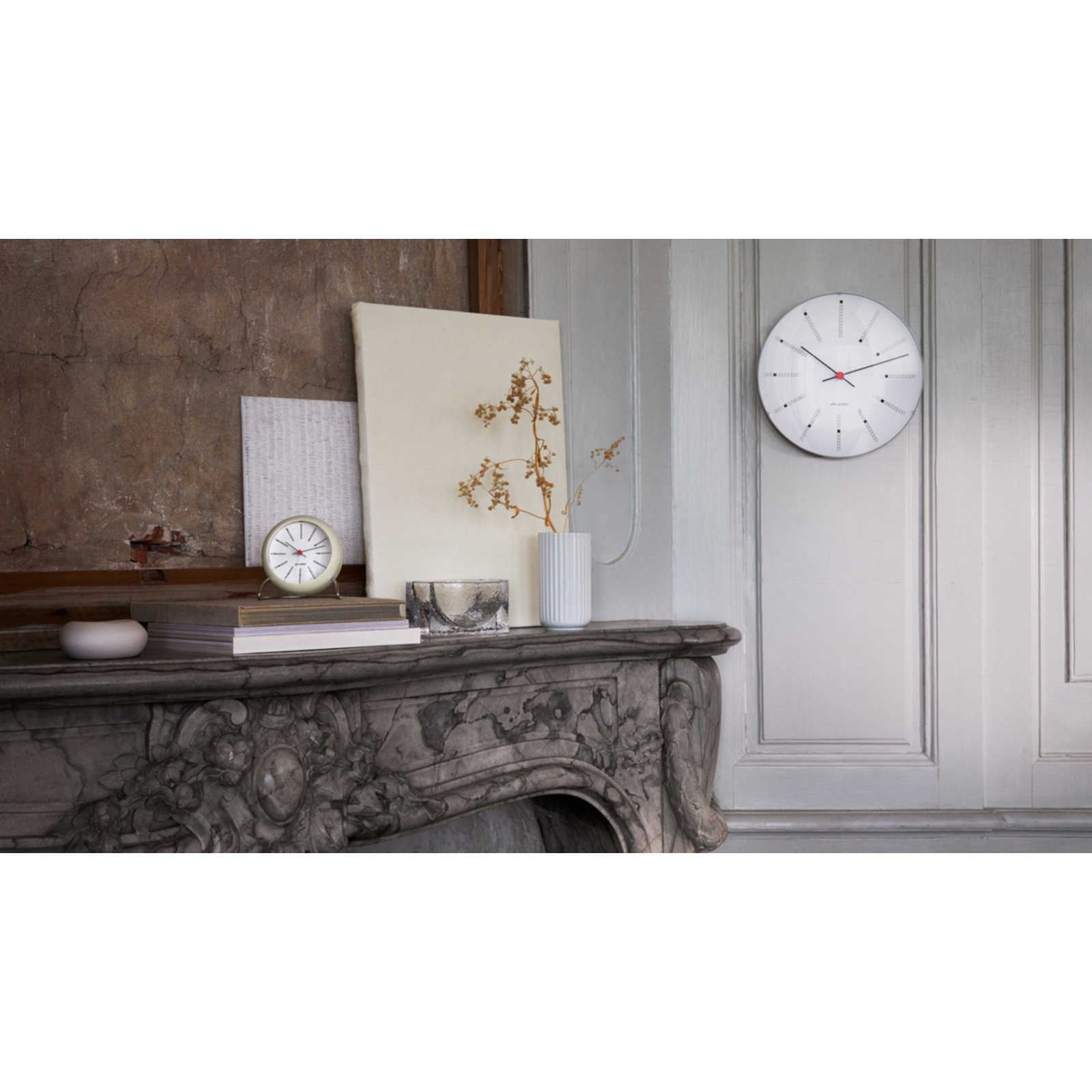 Bankers Metal Wall Clock, White/Black/Red, Large