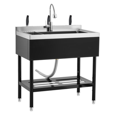 Stainless Steel Utility Sink with Faucet, Freestanding Commercial Laundry Tub, Adjustable Height, Storage Shelf