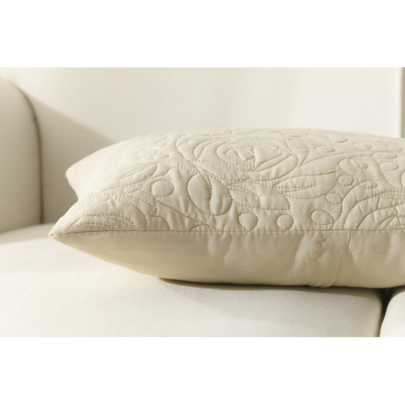 Beige Embroidered Cotton Polyester Euro Sham Set