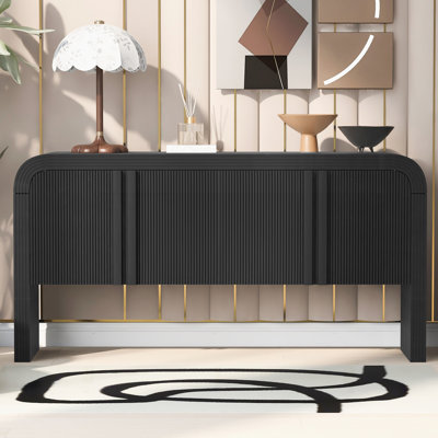 62.2-Inch Wave-Pattern Console Table with 4 Doors and Adjustable Shelf, Curved Design for Living Room, Foyer, and Hallway