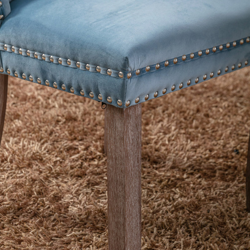 Upholstered Dining Chair 2-Pcs Set, Light Blue, Brown