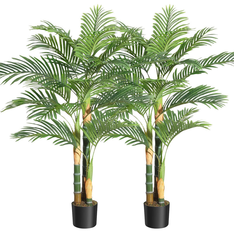 5ft Tall Green Plastic Golden Cane Palm Artificial Tree Set of 2