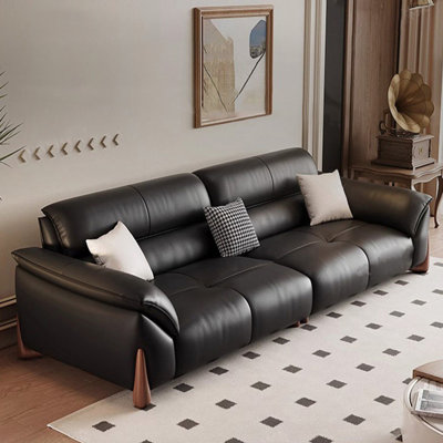 Causeuse-coussin modulable noire en cuir véritable