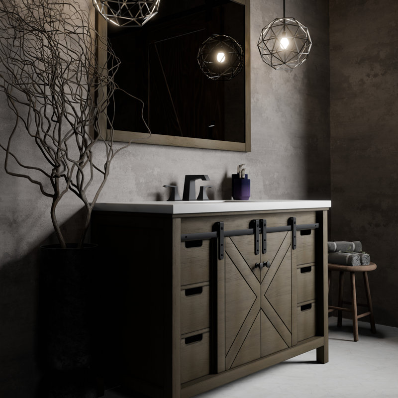 Marsyas 48 in W x 22 in D Single Bath Vanity Mirror, Brown, White Cultured Marble