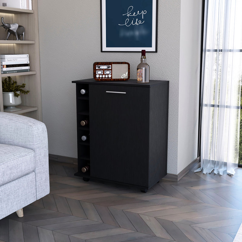 Chariot de cuisine noir avec 6 tablettes et un bar au design fonctionnel et spacieux