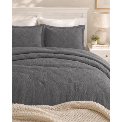 Waffle Square Prewashed Microfiber Duvet Cover Set