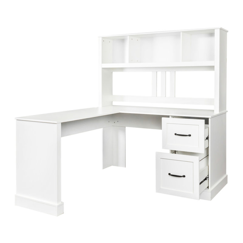 Bureau à domicile avec couleur blanche antique, grand espace de rangement, 2 tablettes, 2 grands tiroirs, facile à nettoyer, vaste espace de salon, ordinateur blanc, rangement, surface à gratter, espace spacieux