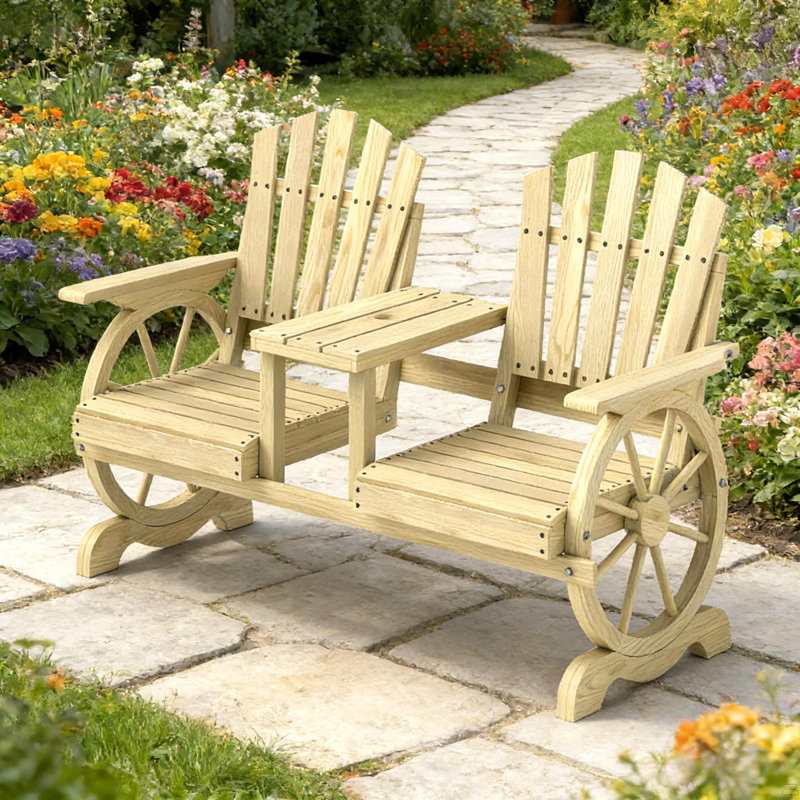 High Backrest Wooden Garden Bench,2-Seat Patio Bench, Brown