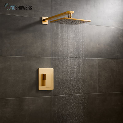 Juno Square Gold Wall Mount Square Rainfall Bathroom Shower