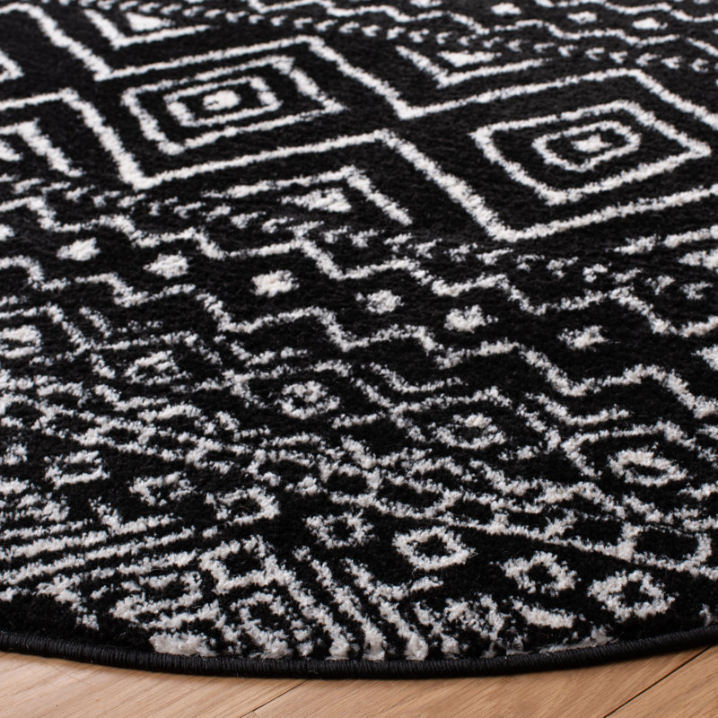 Tapis noir / ivoire Summey Southwestern, Rond 5 pi