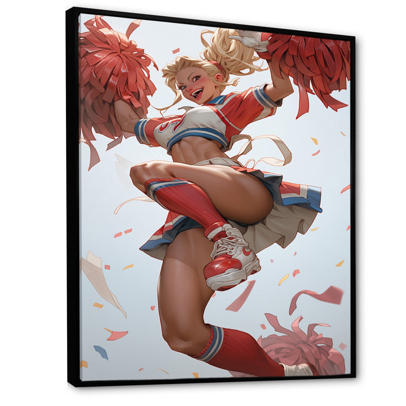 " Playful Dancing Cheerleader I ", Black Floater Framed, 32" H x 16" W x 1" D
