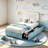 Twin XL LED Upholstered Bed Frame with 2 Storage Drawers, MDF & Fabric-461545471-461545456