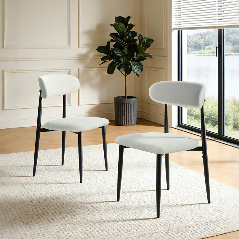 Upholstered Dining Chair Side Chair, Black, Beige