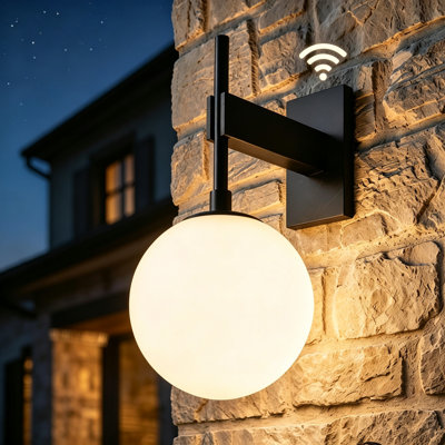 Modern 18.1"H Outdoor Wall Light with Dusk To Dawn, Globe Glass Porch Light, E26 Base