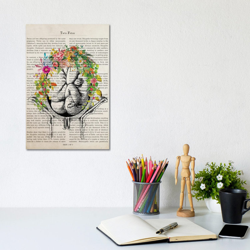 Twin Fetuses in Womb Flower Anatomy by Aged Pixel - Wrapped Canvas Graphic Art, 20.32 cm H x 30.48 cm W