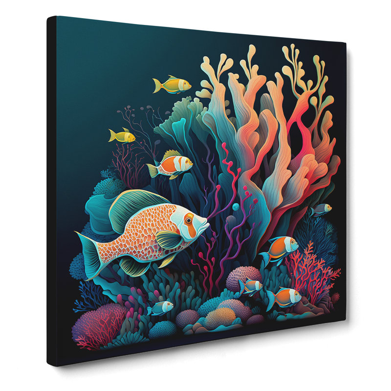 Coral Reef Neo-Traditional - Wrapped Canvas, 35cm H x 35cm W x 3cm D