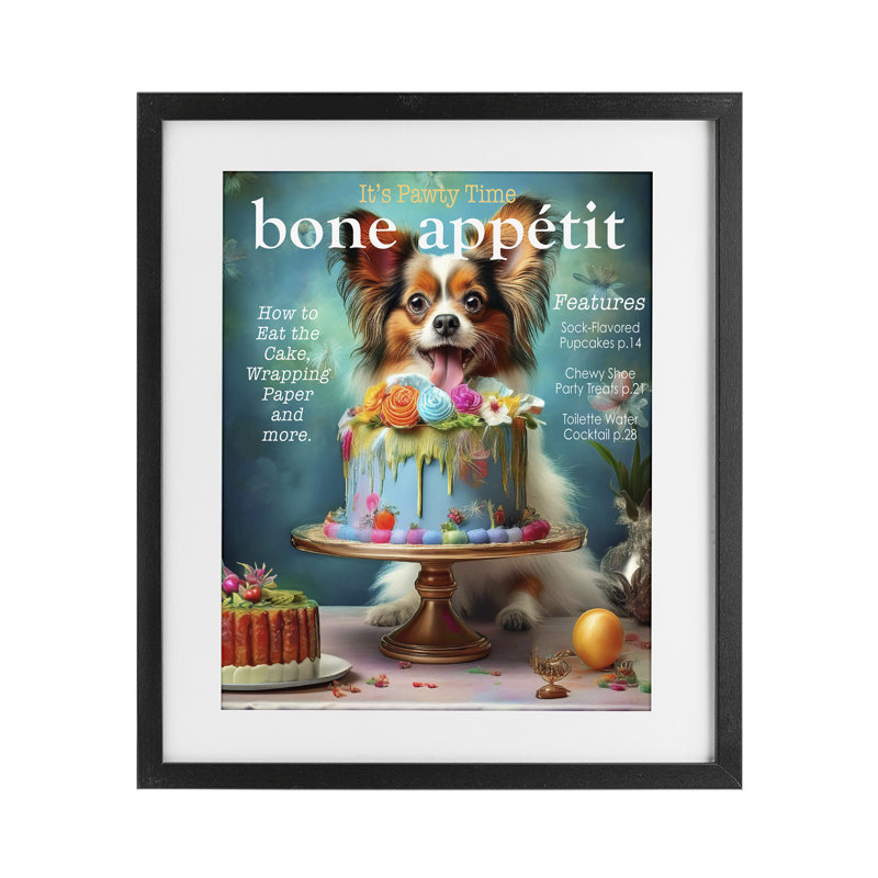 «Bone Appetit Dog Magazine», reproduction sous verre encadrée, design par Grotto Studios, Cadre noir minuit